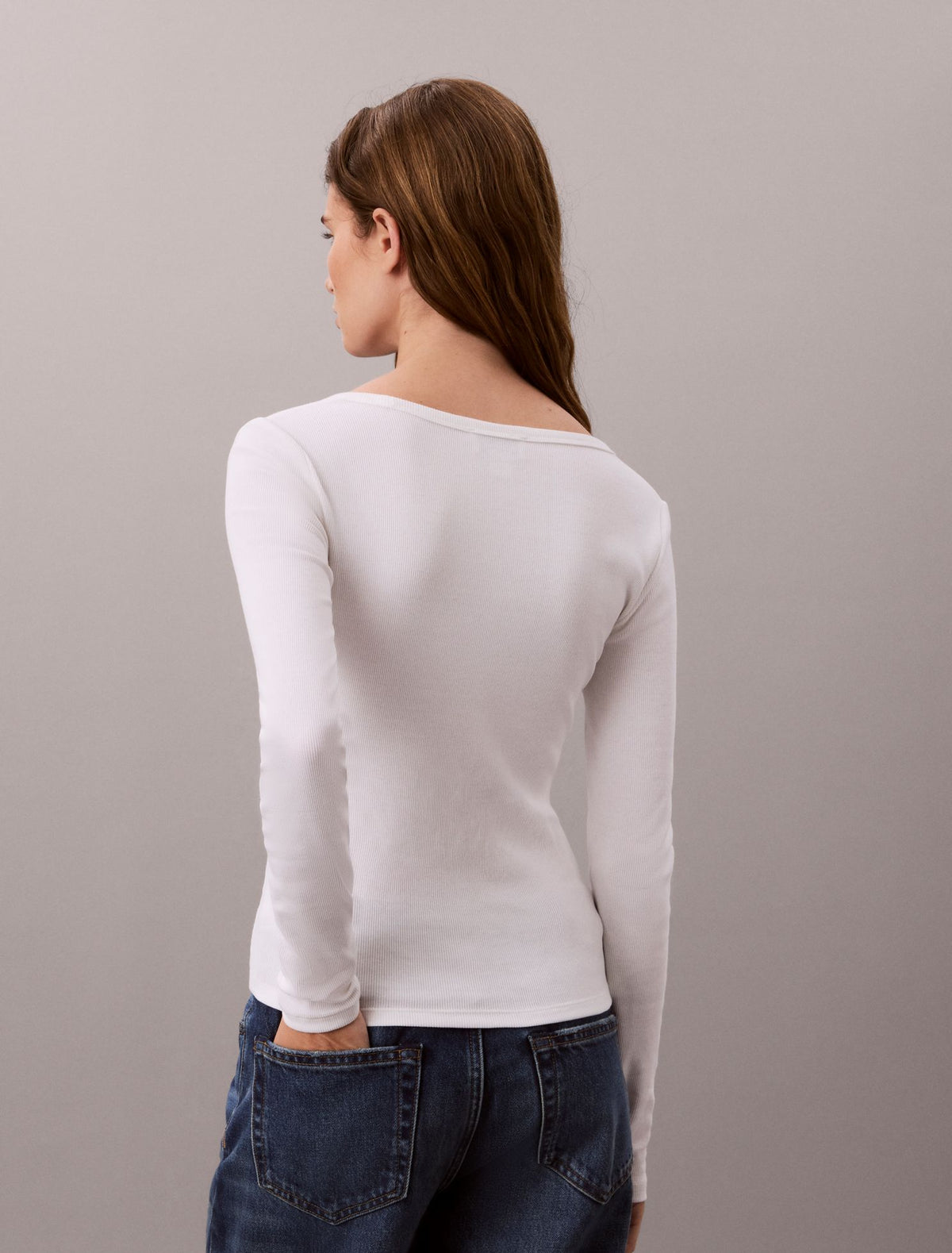 Calvin Klein Woven Monologo Rib Long Sleeve Tee