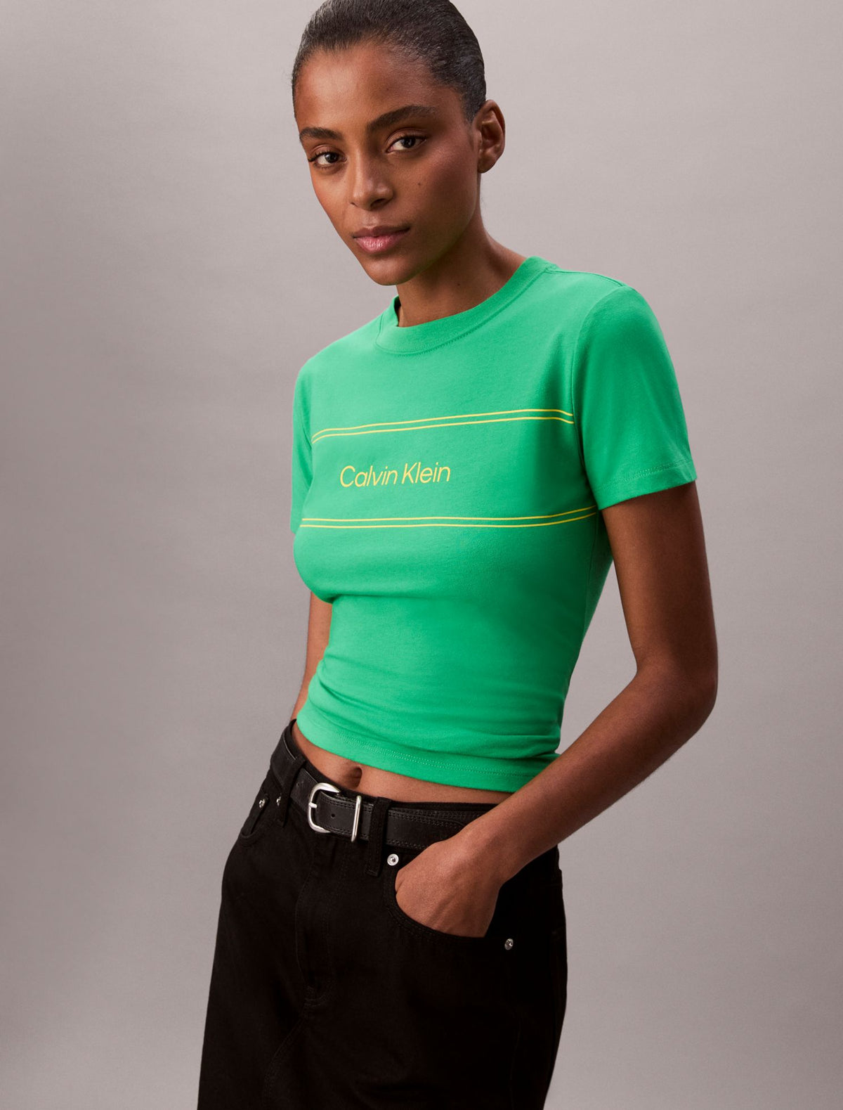 Calvin Klein Stripe Logo Graphic Slim T-Shirt