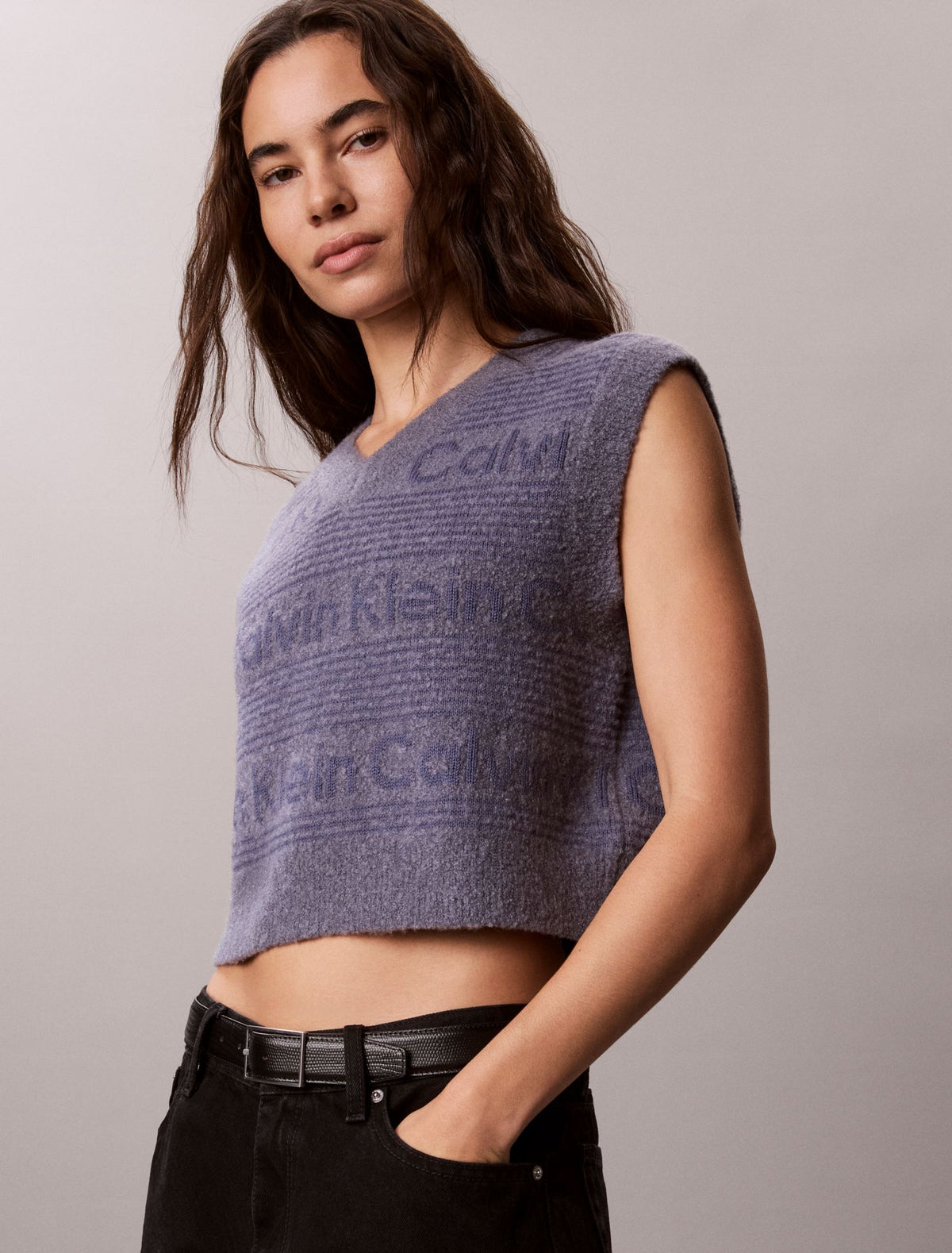 Calvin Klein Wool Blend Textured Logo Sweater Vest