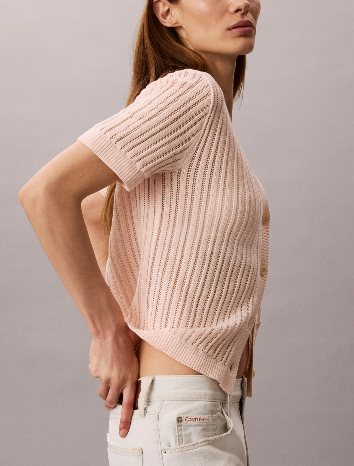 Calvin Klein Open Stitch Button-Down Sweater