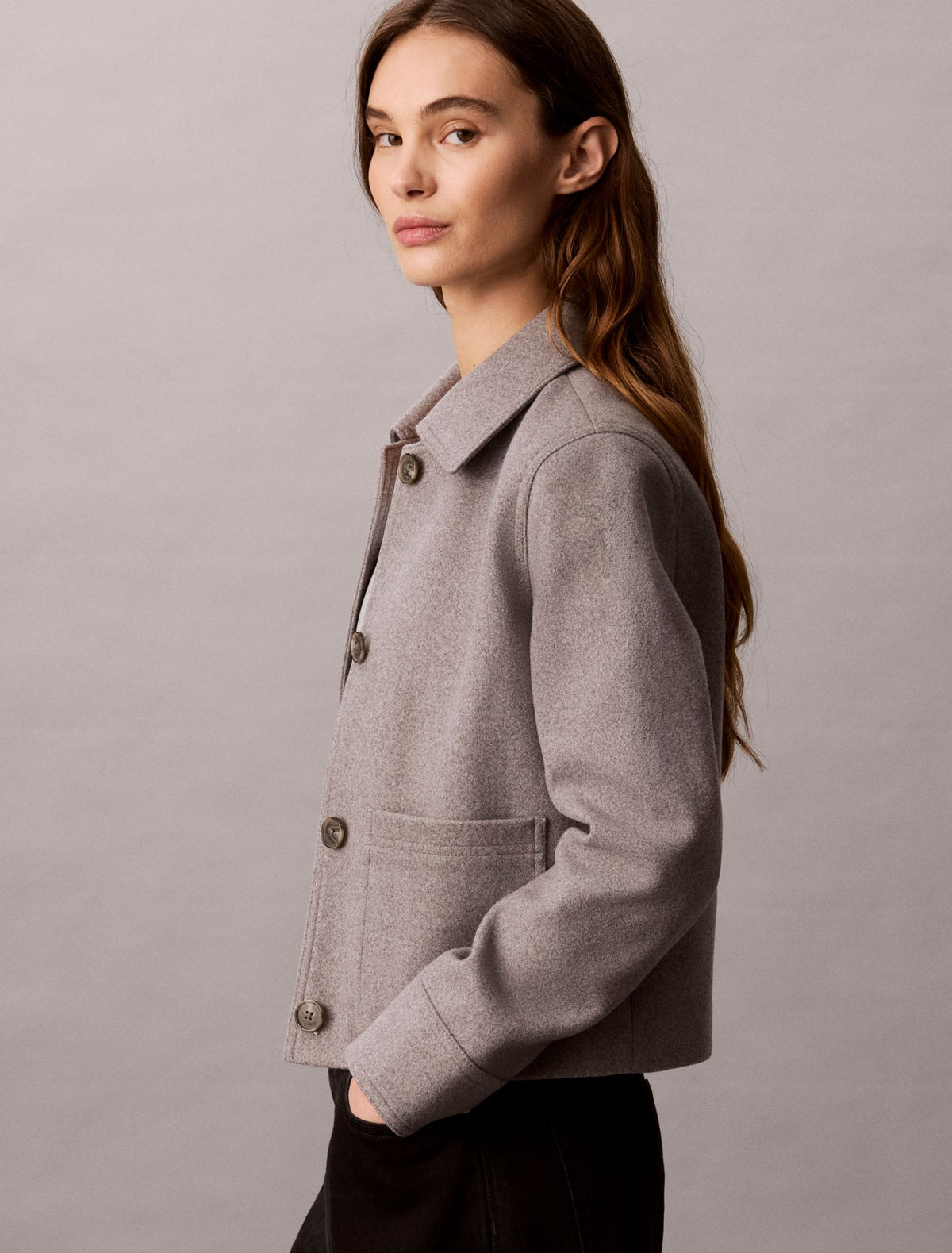 Calvin Klein Faux Wool Stand Collar Jacket