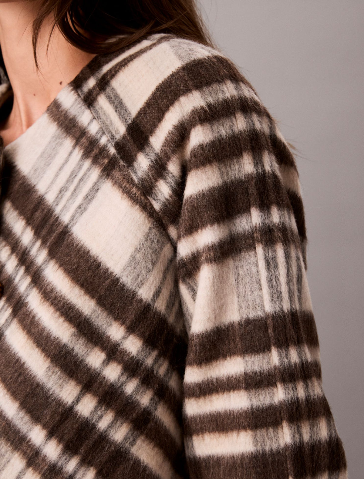 Calvin Klein Mohair Plaid Cardigan Jacket