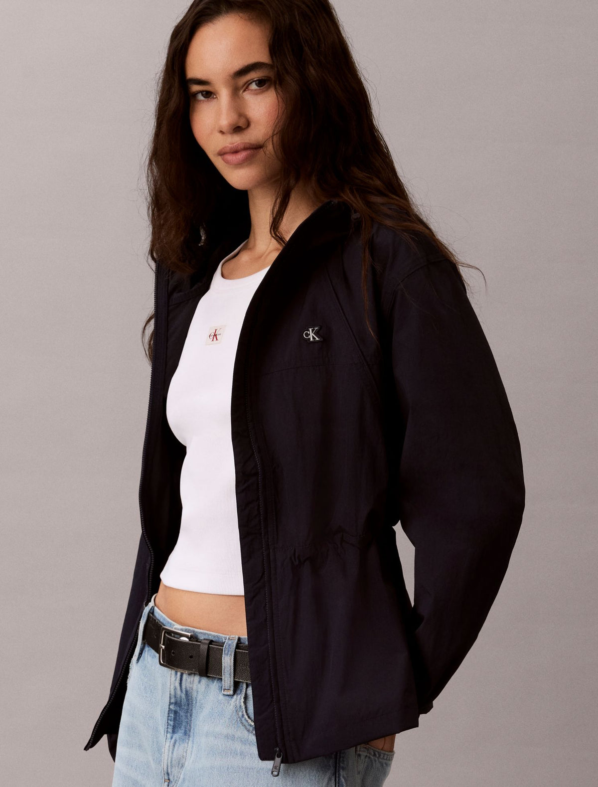 Calvin Klein Lightweight Cinch Waist Windbreaker Jacket