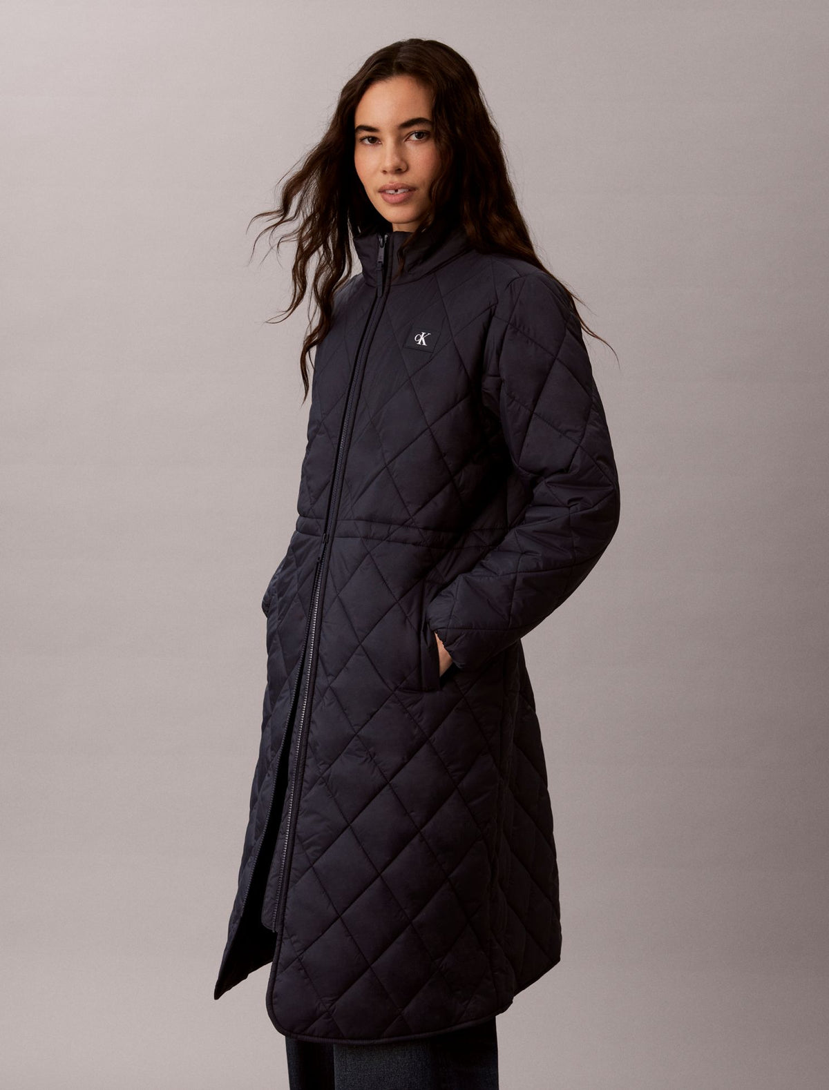 Calvin Klein Quilted Hooded Long Liner Coat