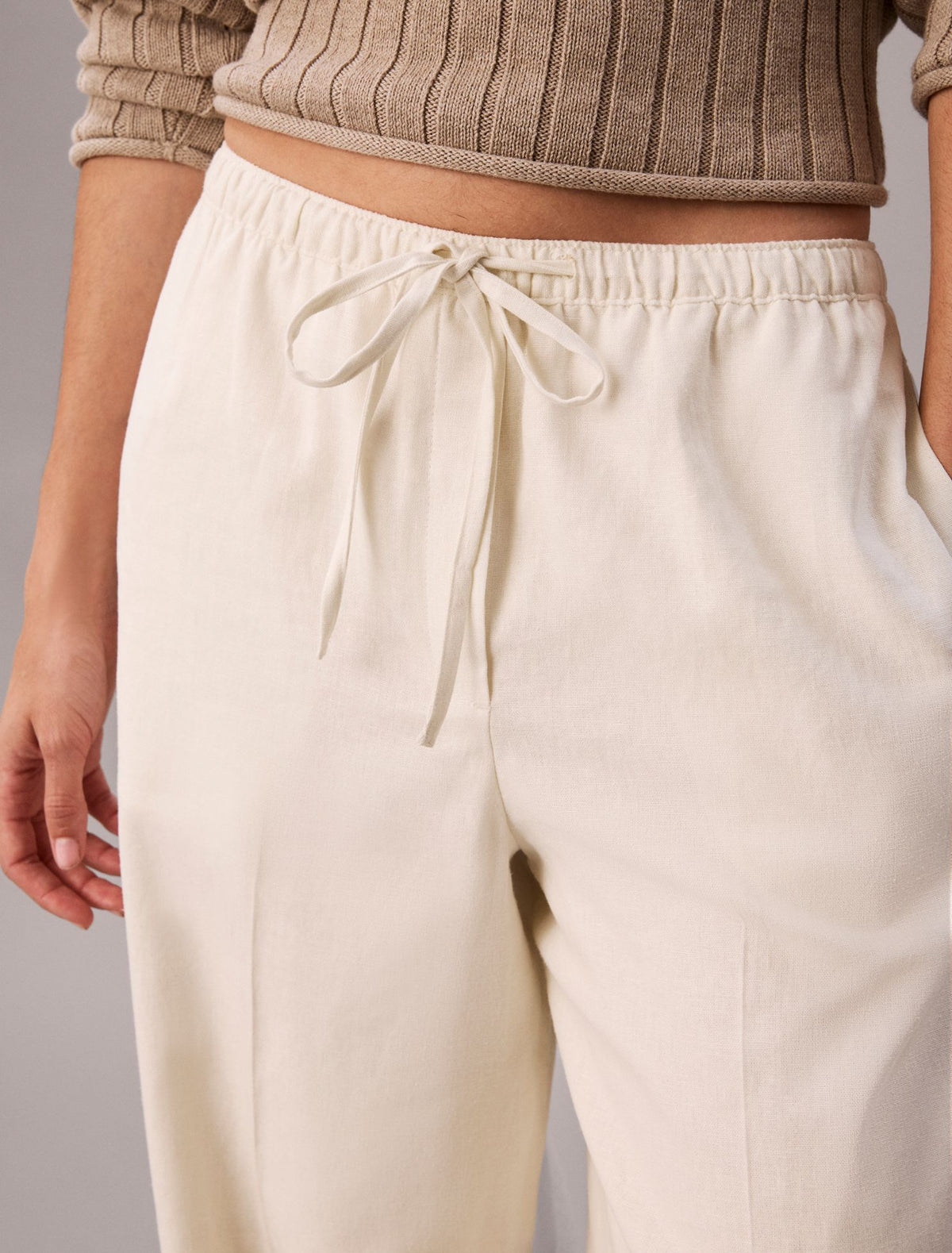 Calvin Klein Linen Blend Drawstring Wide Leg Pants