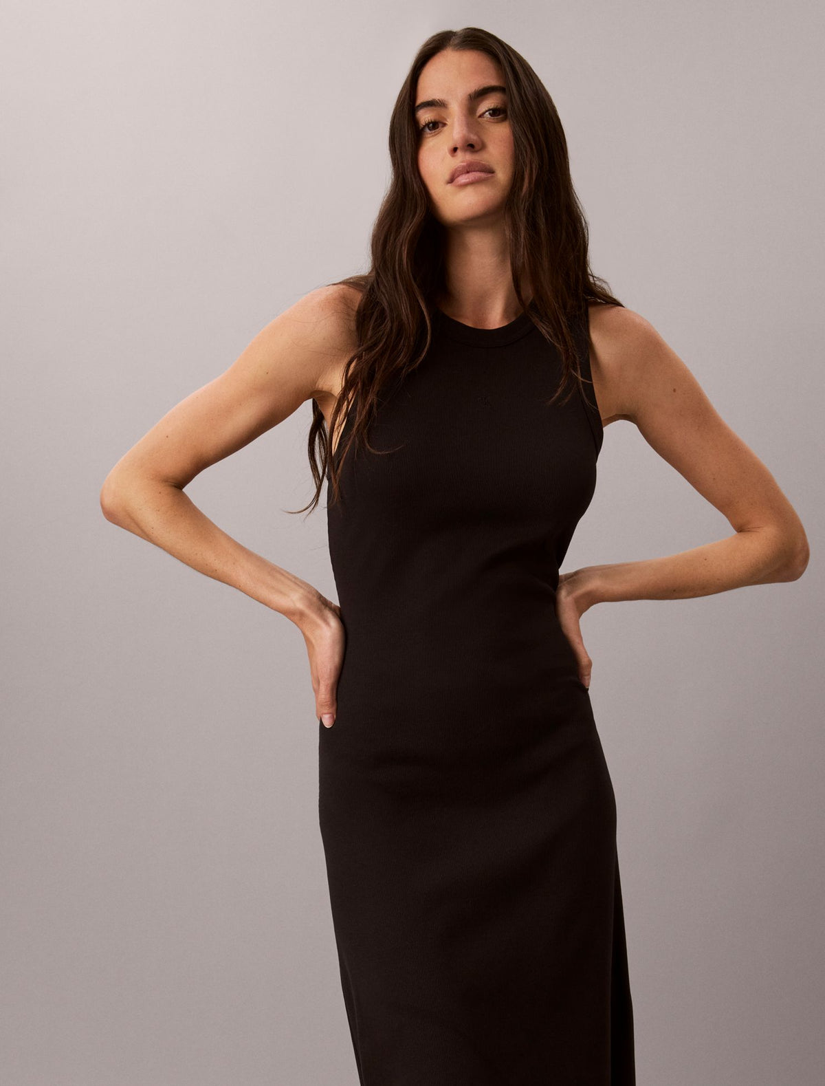 Calvin Klein Embroidered Monogram Rib Midi Tank Dress
