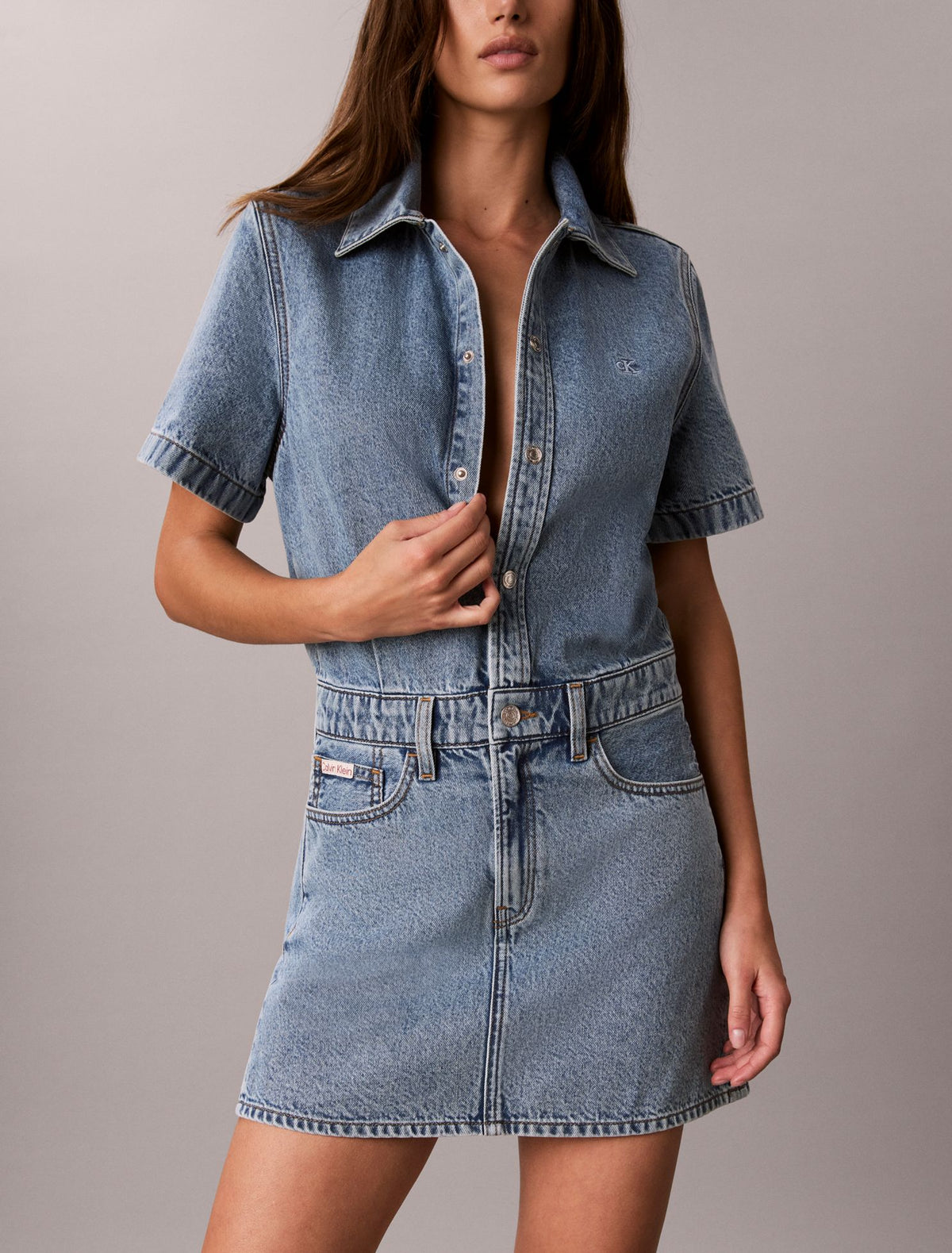 Calvin Klein Denim Trucker Short Sleeve Mini Dress
