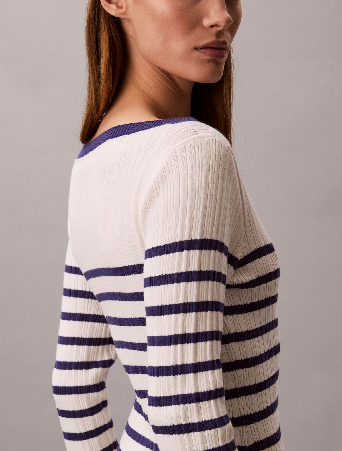 Calvin Klein Stripe Long Sleeve Rib Mini Dress