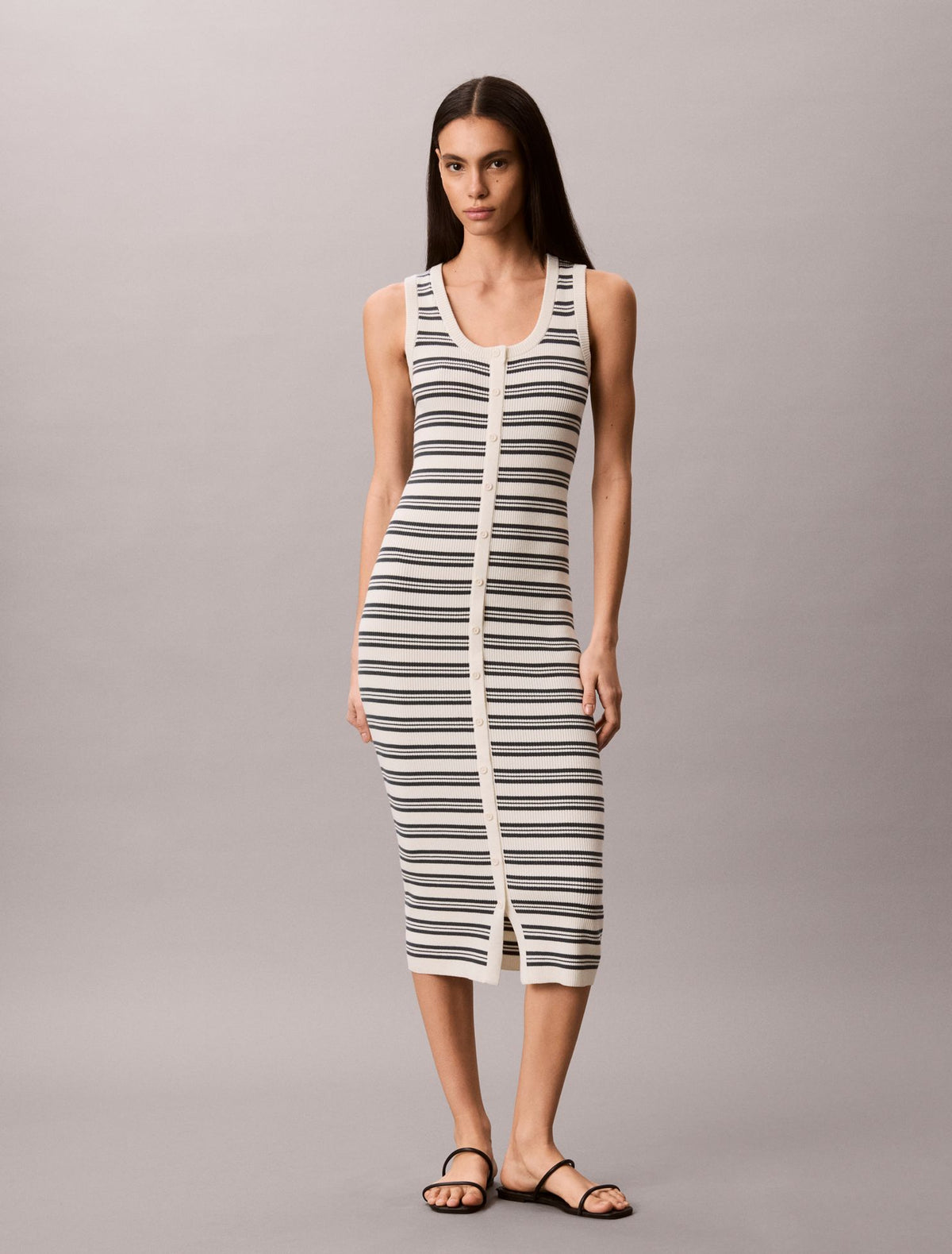 Calvin Klein Smooth Cotton Stripe Midi Dress