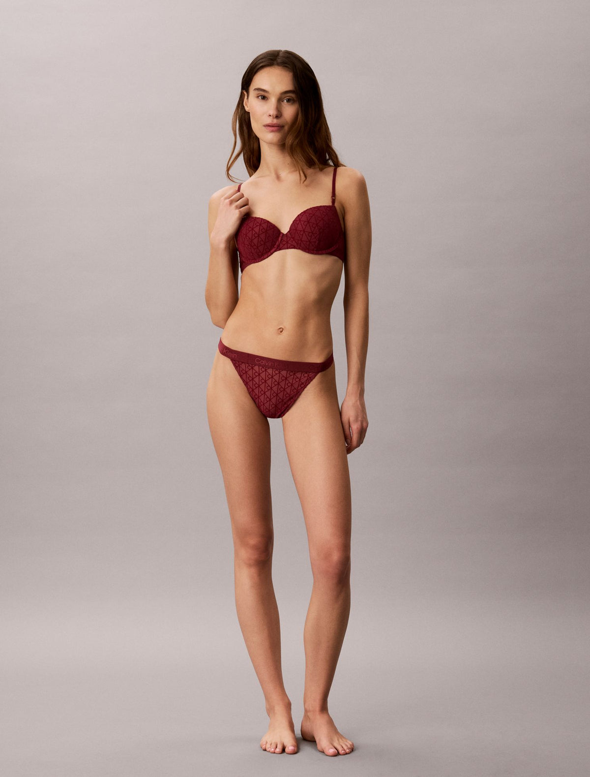 Calvin Klein Emblem Flocked Mesh High Leg Thong