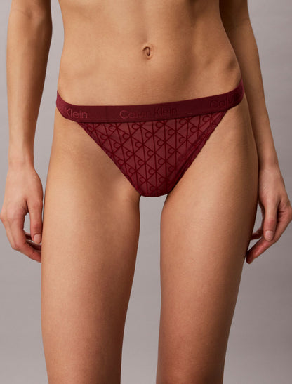 Calvin Klein Emblem Flocked Mesh High Leg Thong