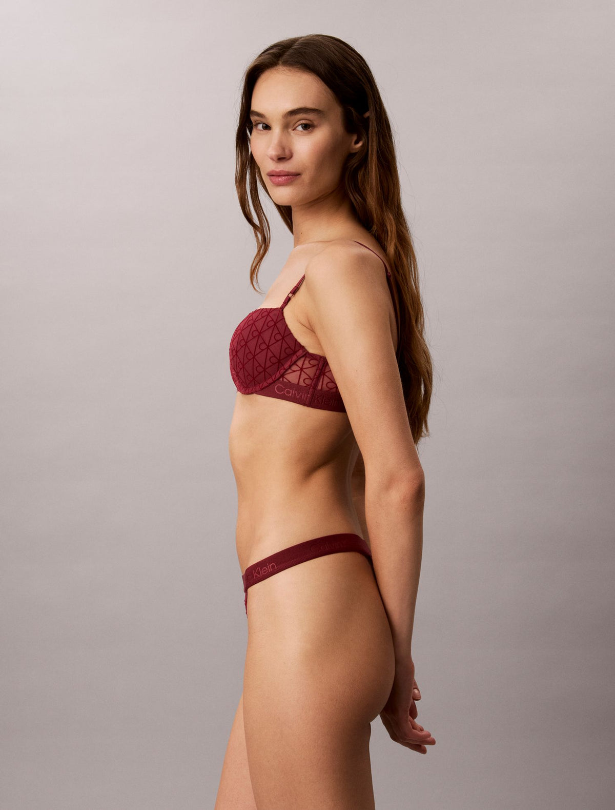 Calvin Klein Emblem Flocked Mesh High Leg Thong