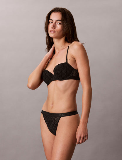 Calvin Klein Emblem Flocked Mesh High Leg Thong