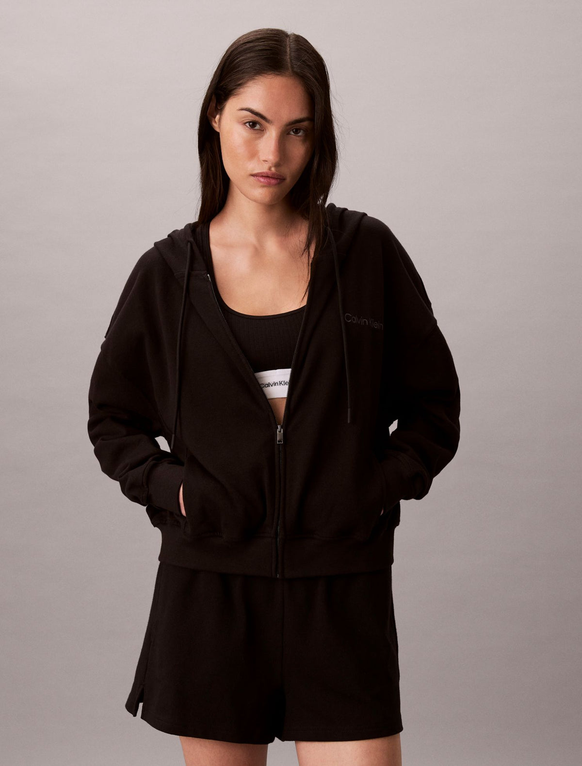 Calvin Klein Logo Cotton Jersey Full Zip Hoodie