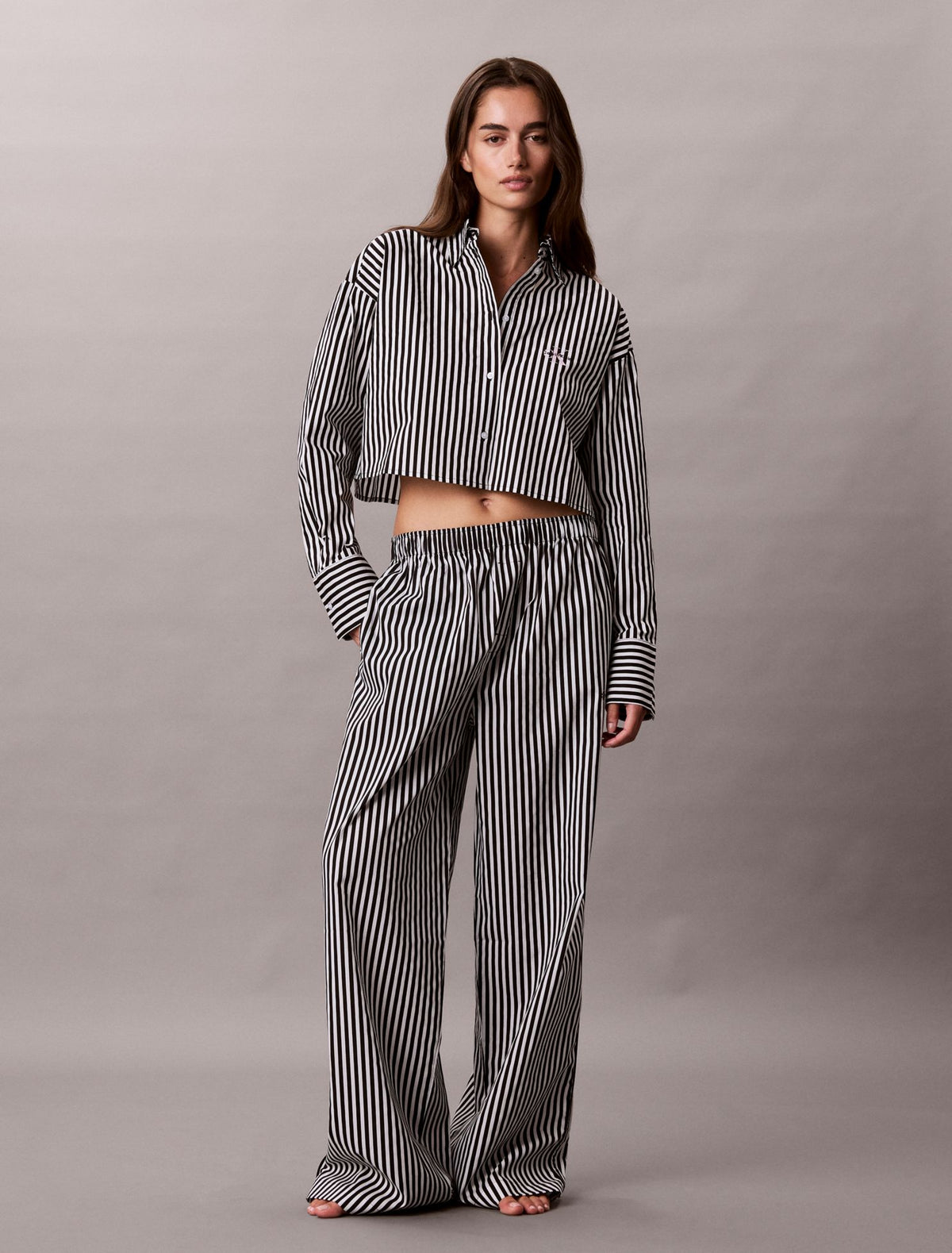 Calvin Klein Cotton Poplin Cropped Sleep Shirt