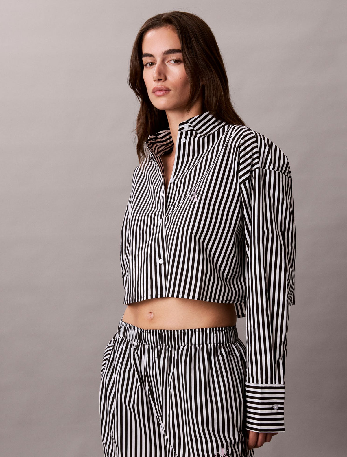 Calvin Klein Cotton Poplin Cropped Sleep Shirt