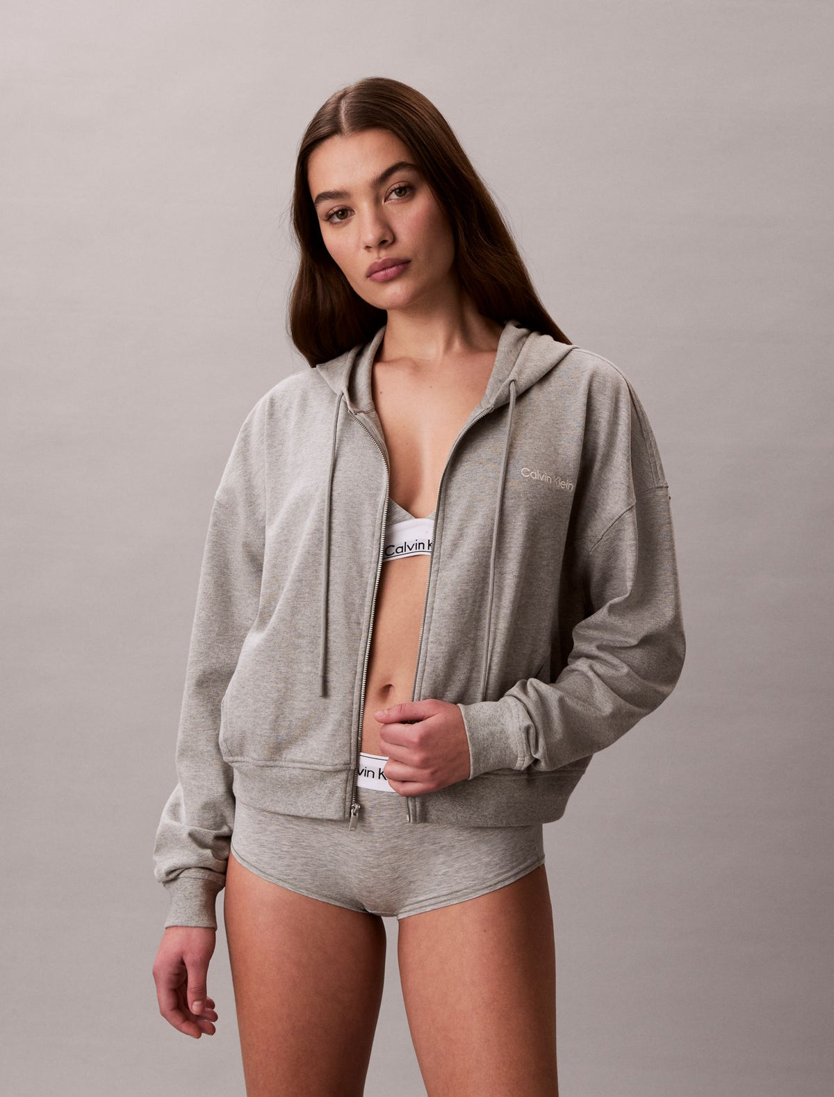 Calvin Klein Logo Cotton Jersey Full Zip Hoodie