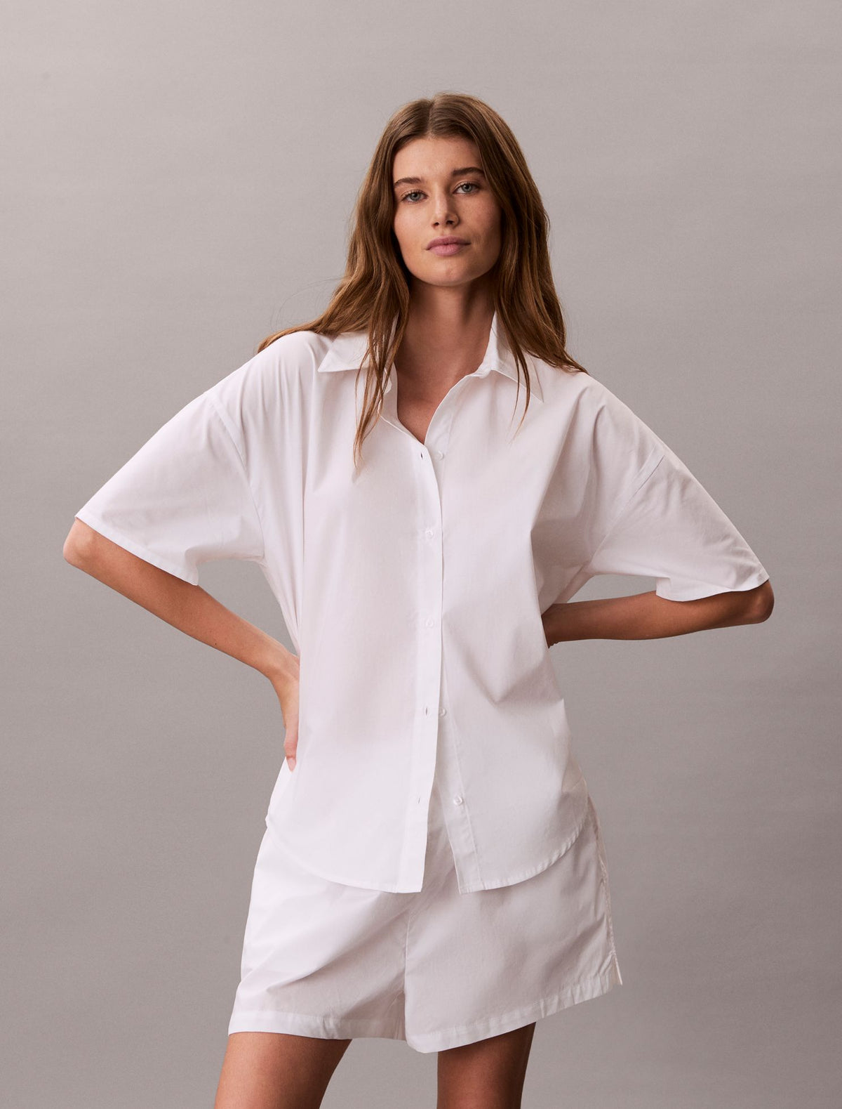 Calvin Klein Cotton Poplin Relaxed Short Sleeve Sleep Shirt