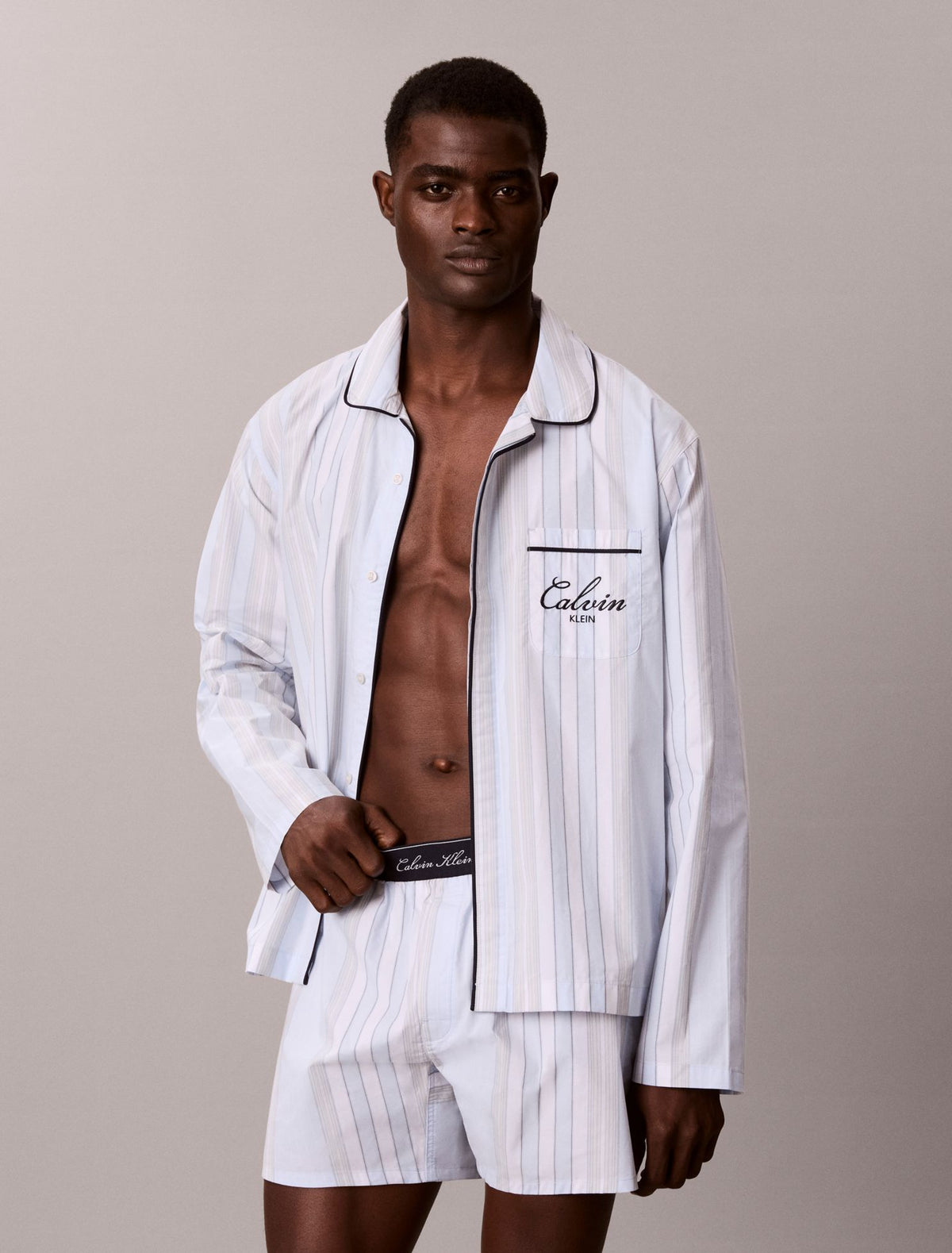 Calvin Klein Cotton Poplin Script Button-Down Sleep Shirt