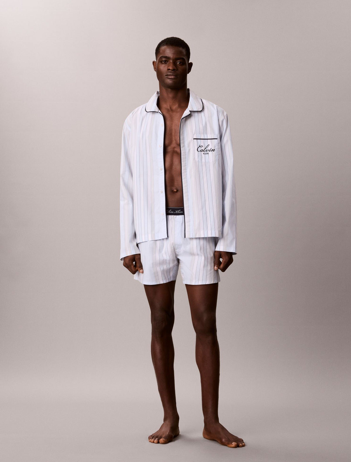 Calvin Klein Cotton Poplin Script Button-Down Sleep Shirt