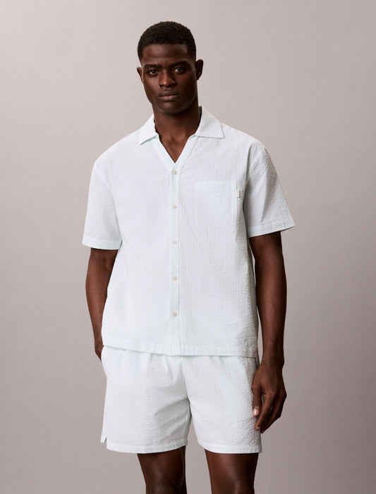 Calvin Klein Seersucker Relaxed Sleep Button-Down Shirt