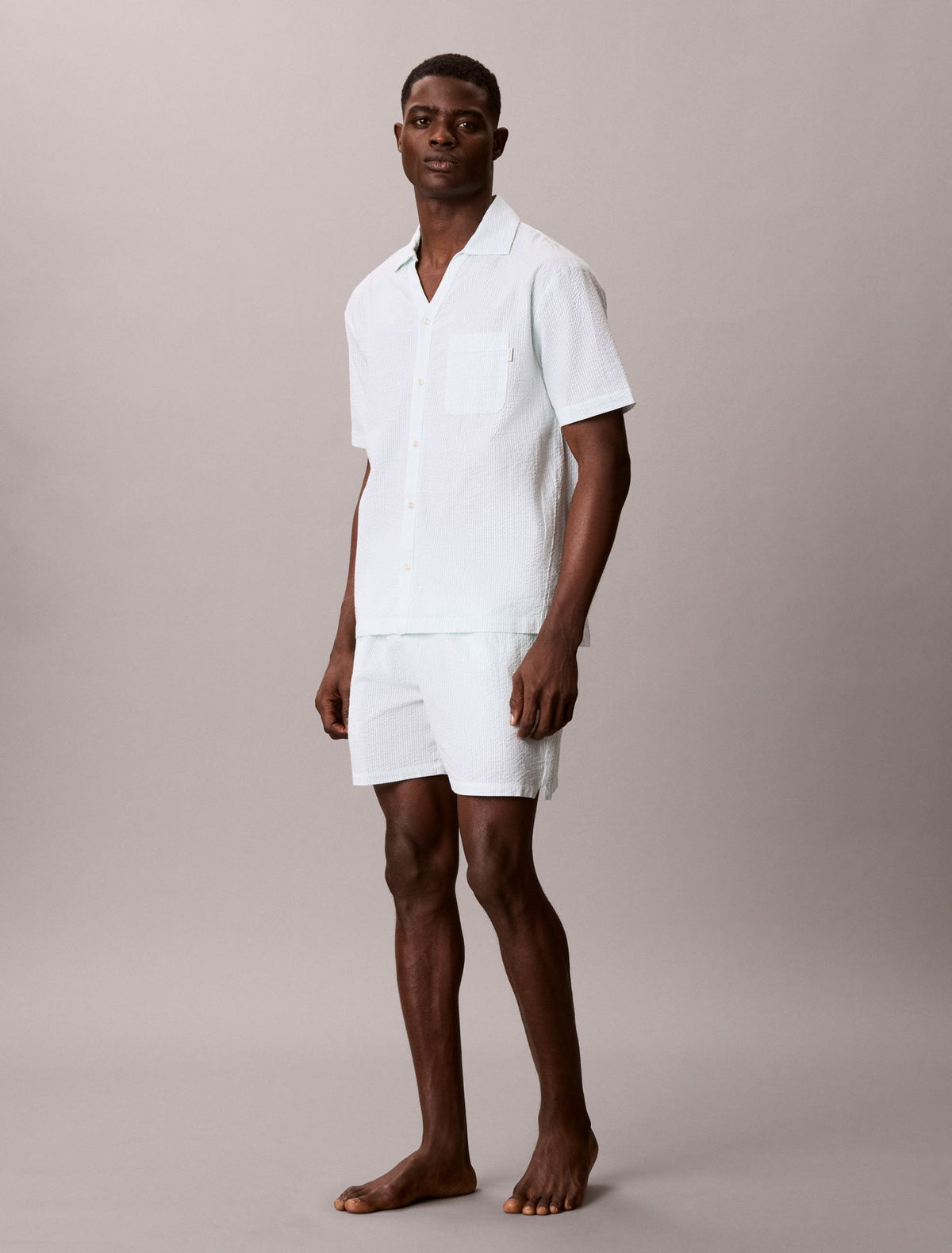 Calvin Klein Seersucker Relaxed Sleep Button-Down Shirt