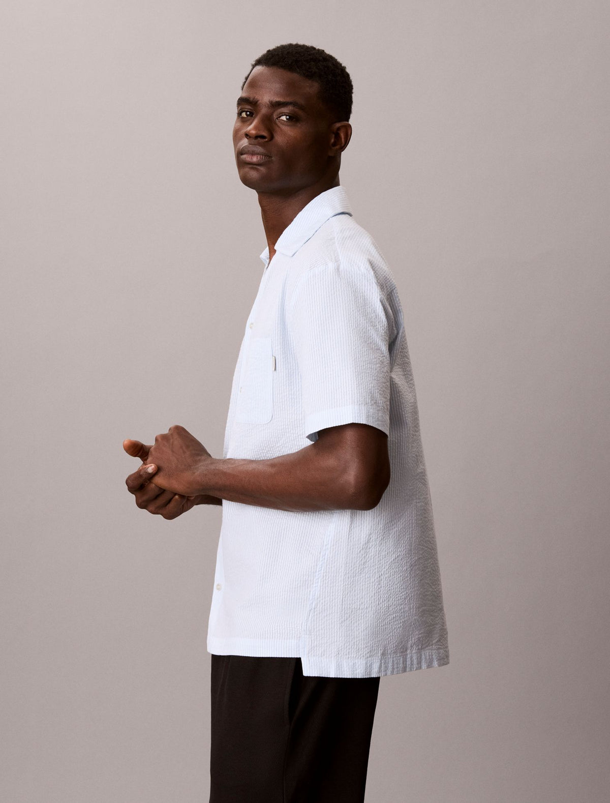 Calvin Klein Seersucker Relaxed Sleep Button-Down Shirt