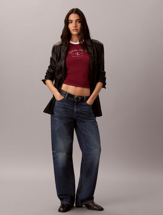 Calvin Klein Stitch Arch Logo Slim Ringer Tee