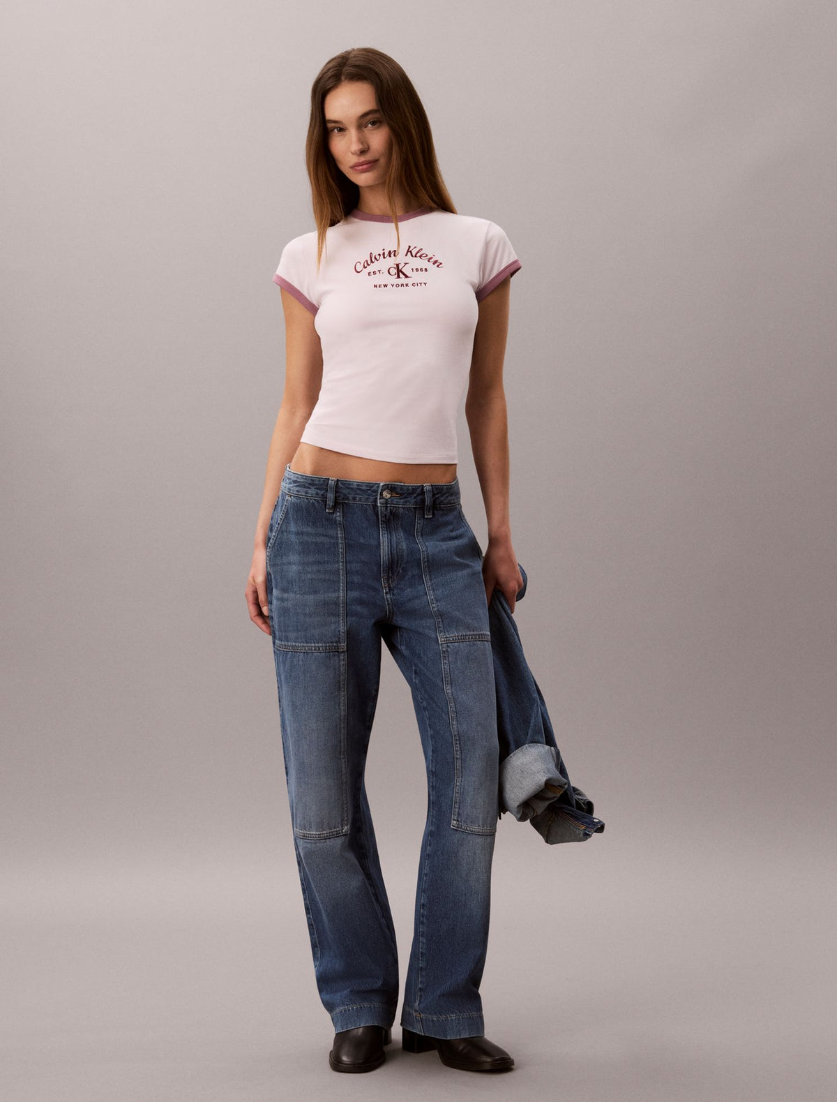 Calvin Klein Stitch Arch Logo Slim Ringer Tee