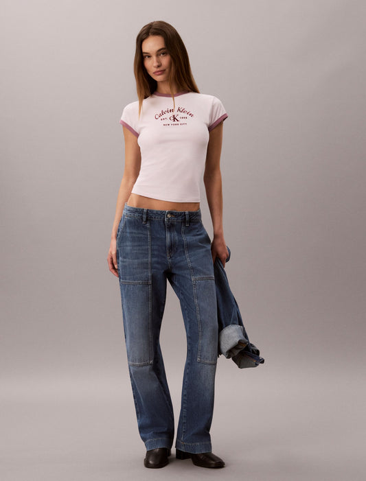 Calvin Klein Stitch Arch Logo Slim Ringer Tee