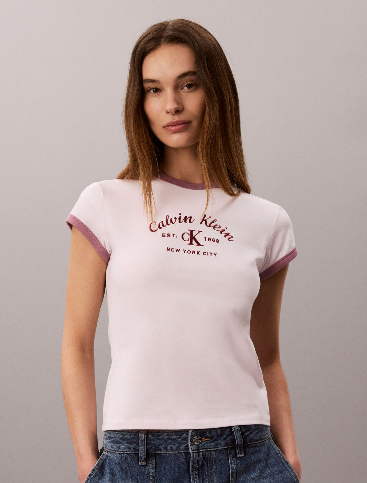 Calvin Klein Stitch Arch Logo Slim Ringer Tee