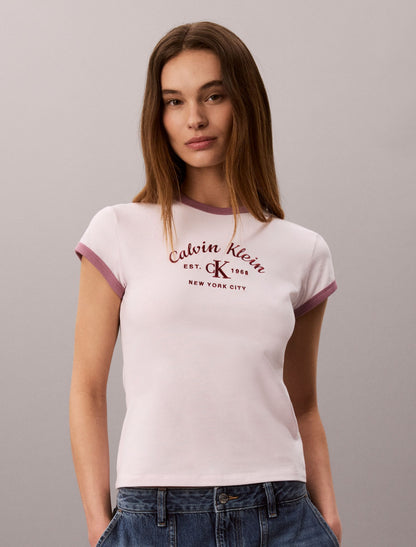 Calvin Klein Stitch Arch Logo Slim Ringer Tee