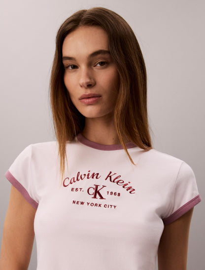 Calvin Klein Stitch Arch Logo Slim Ringer Tee