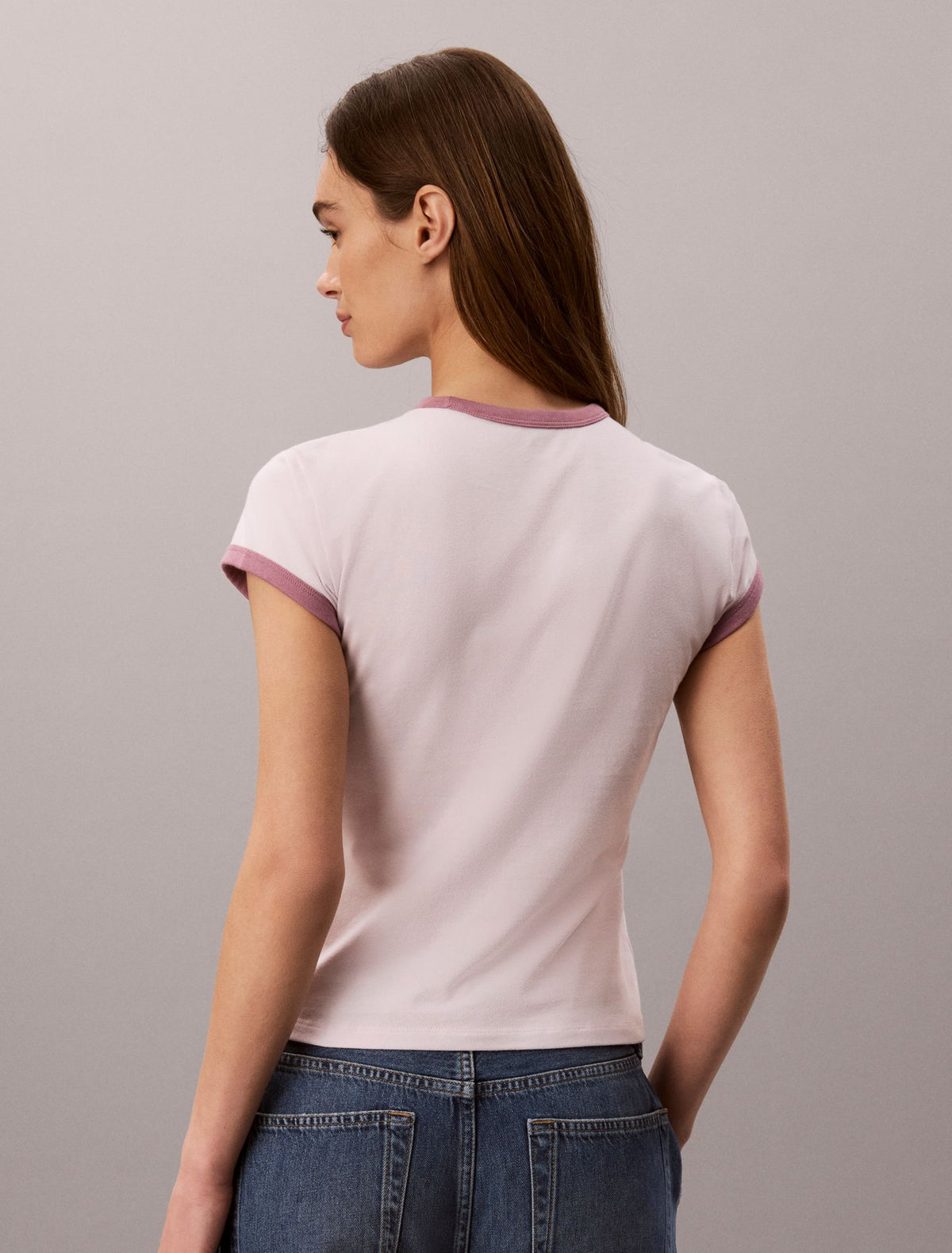 Calvin Klein Stitch Arch Logo Slim Ringer Tee
