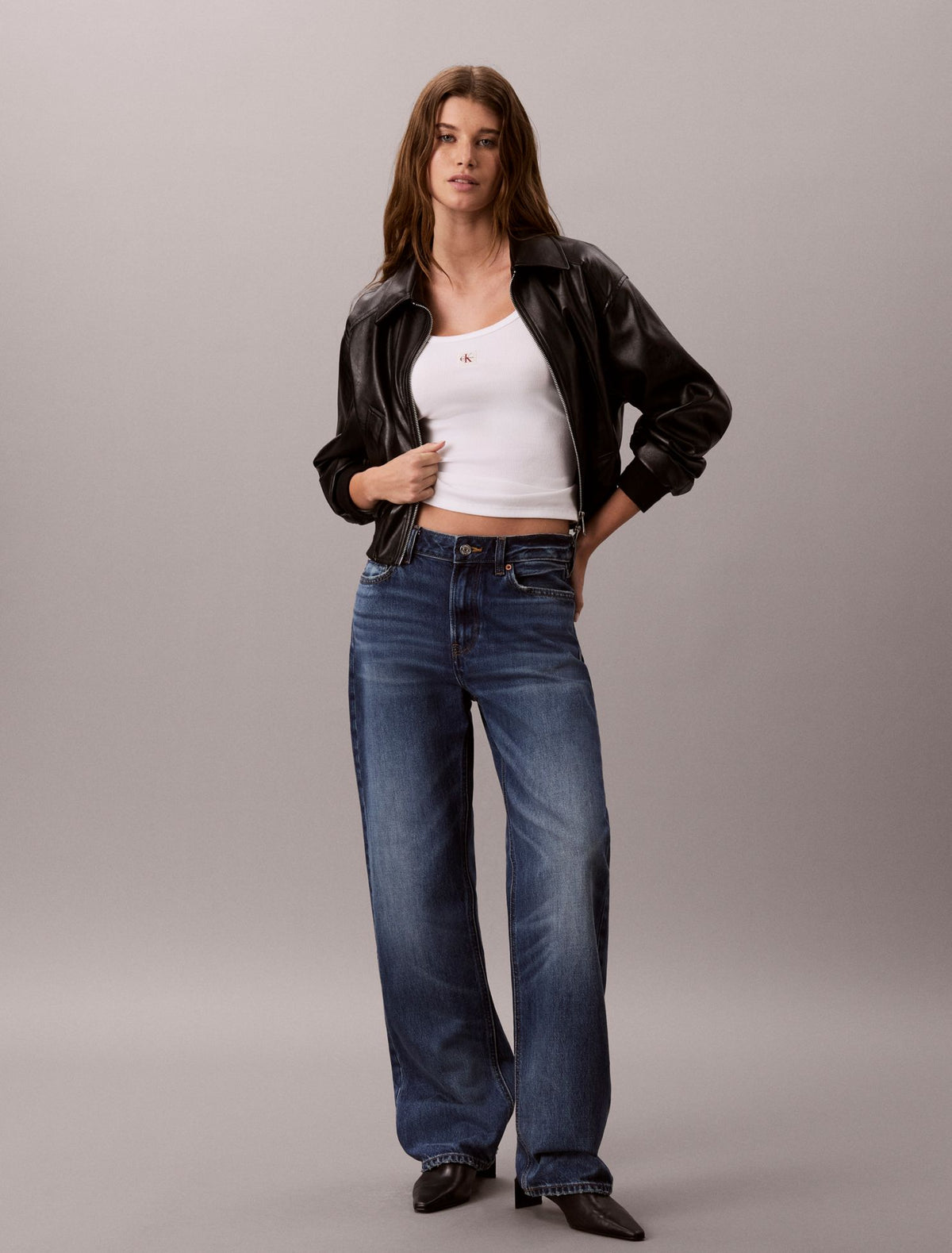 Calvin Klein Woven Monologo Rib Long Sleeve Tee