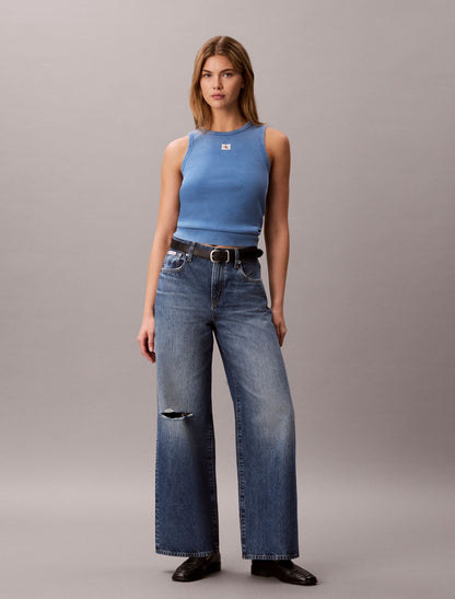 Calvin Klein Woven Monologo Rib Tank Top