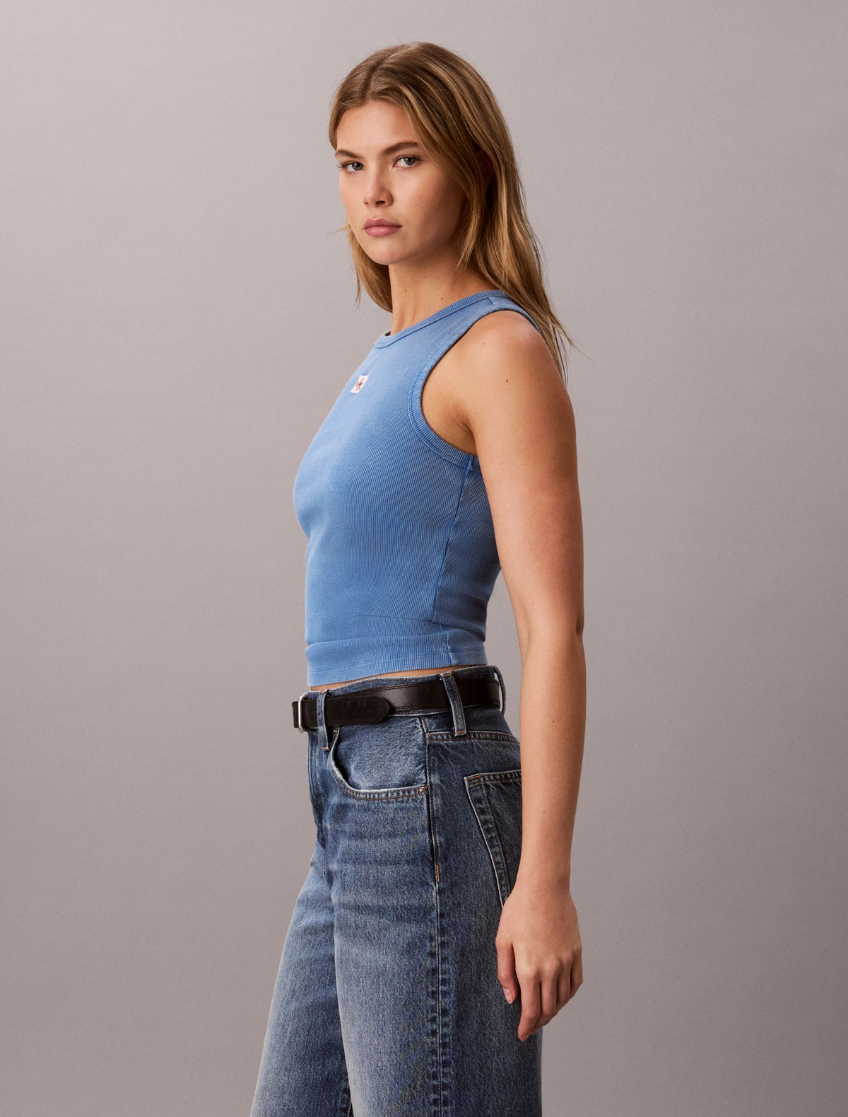 Calvin Klein Woven Monologo Rib Tank Top