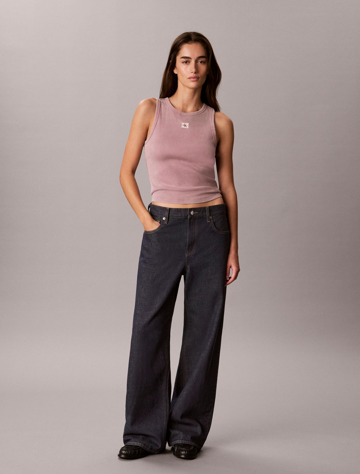 Calvin Klein Woven Monologo Rib Tank Top