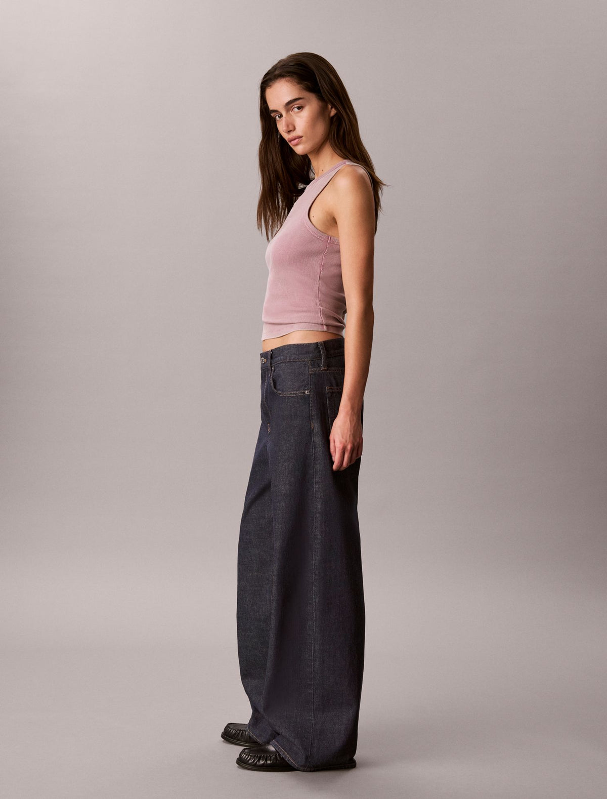 Calvin Klein Woven Monologo Rib Tank Top