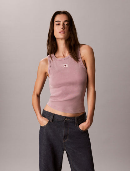 Calvin Klein Woven Monologo Rib Tank Top