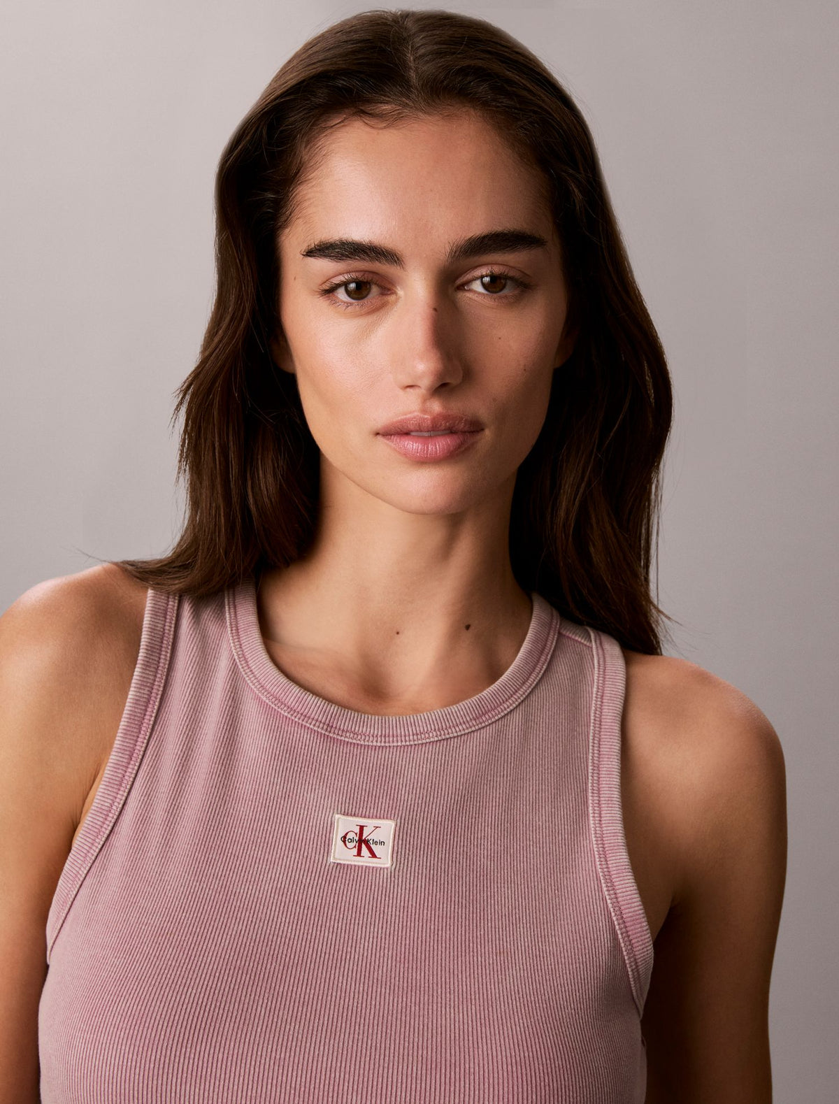 Calvin Klein Woven Monologo Rib Tank Top