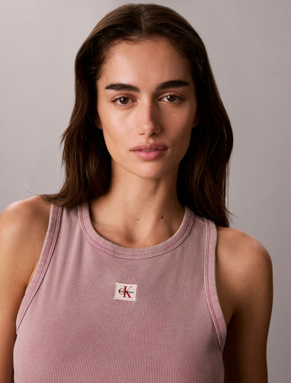 Calvin Klein Woven Monologo Rib Tank Top