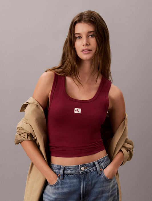 Calvin Klein Woven Monologo Rib Tank Top