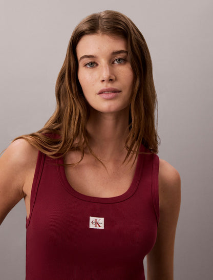 Calvin Klein Woven Monologo Rib Tank Top