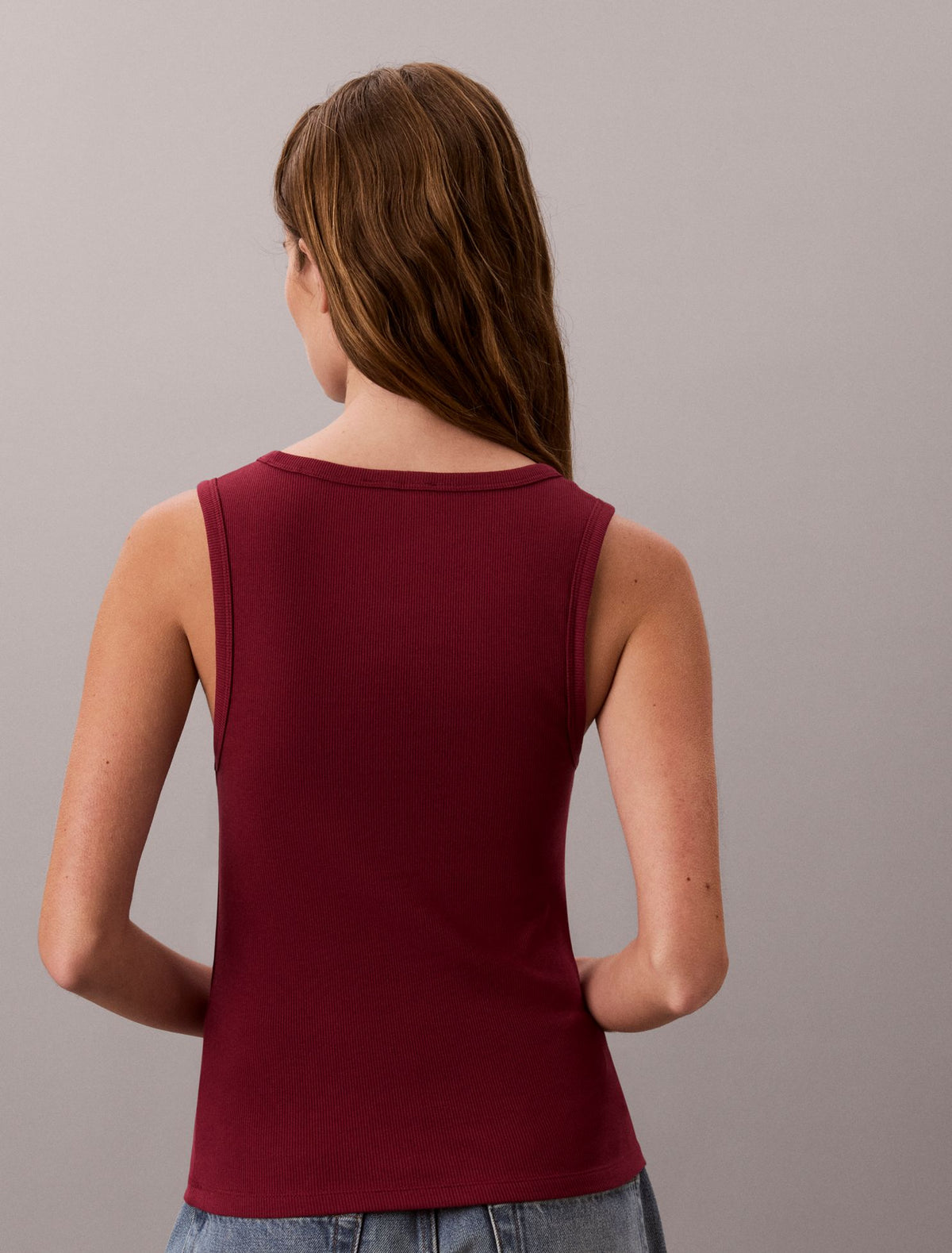 Calvin Klein Woven Monologo Rib Tank Top