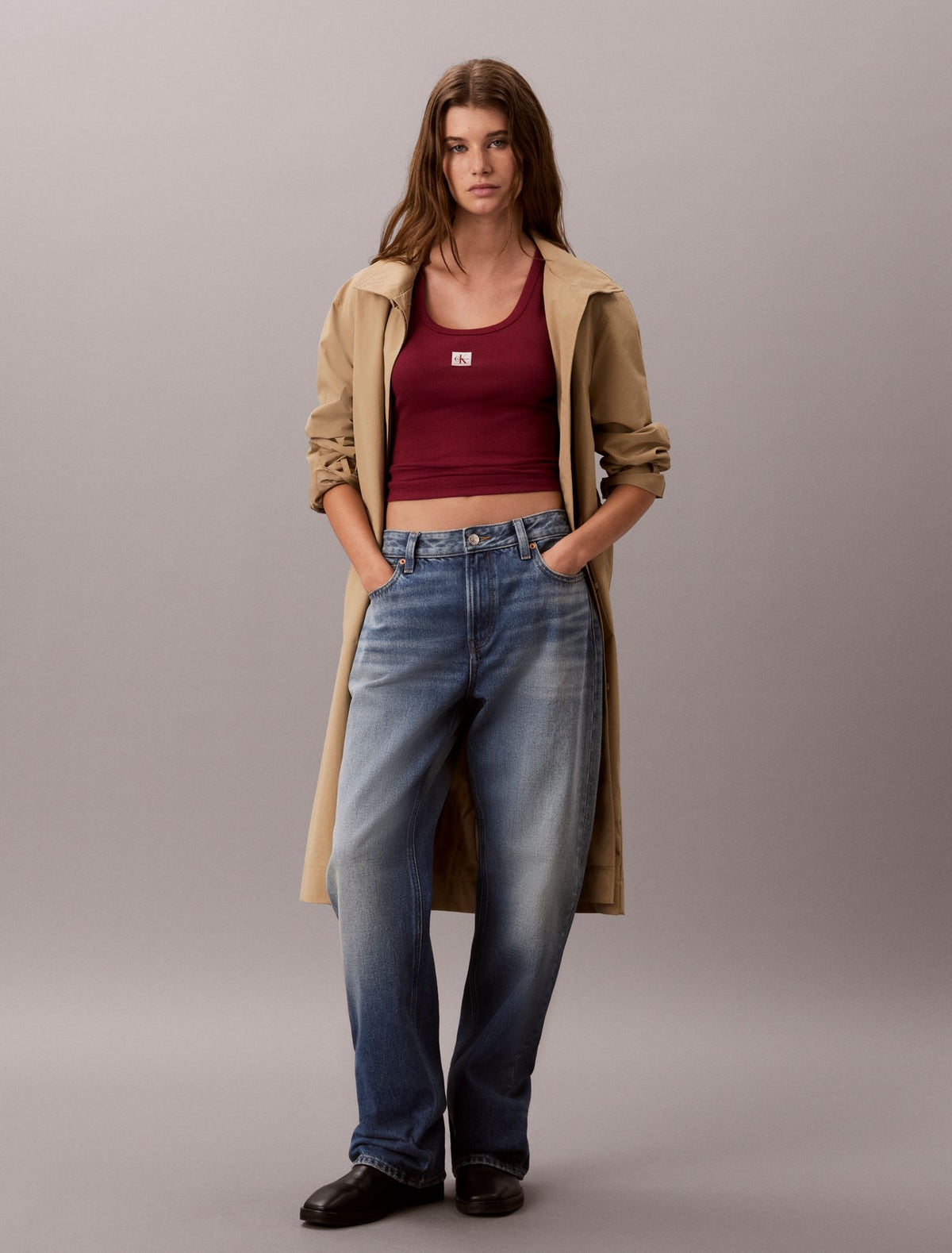 Calvin Klein Woven Monologo Rib Tank Top