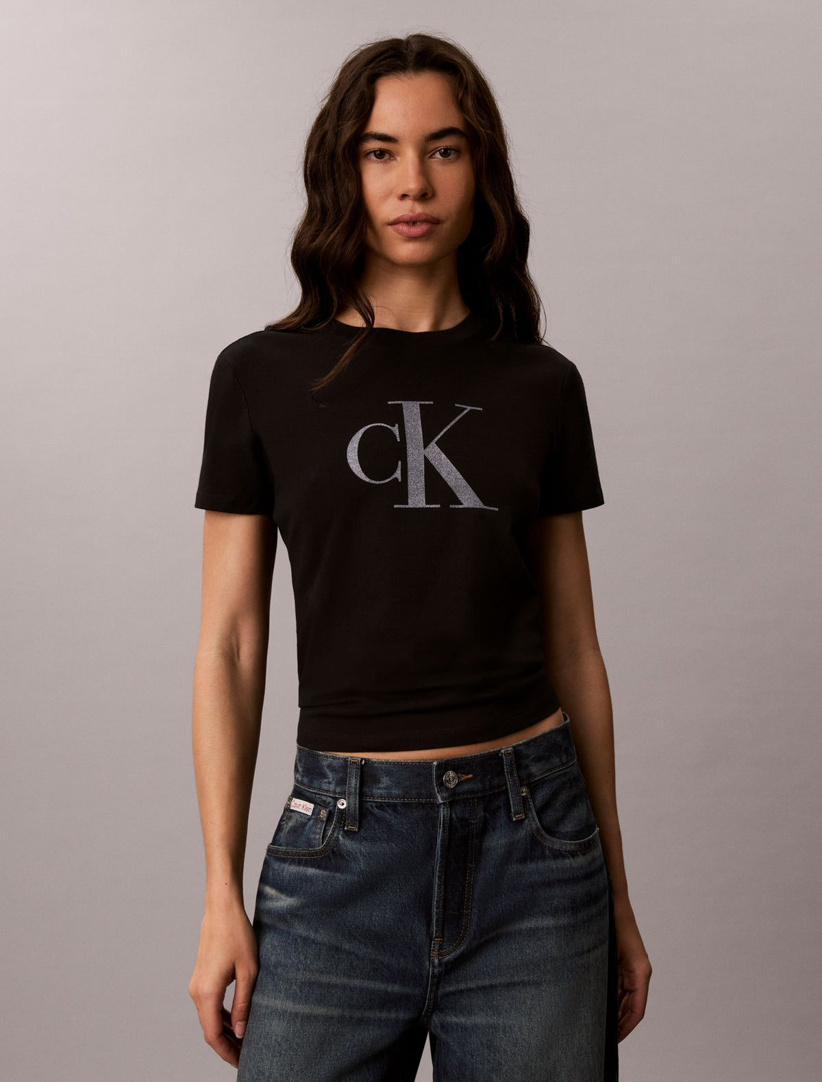 Calvin Klein Slim Glitter Monogram Logo Tee