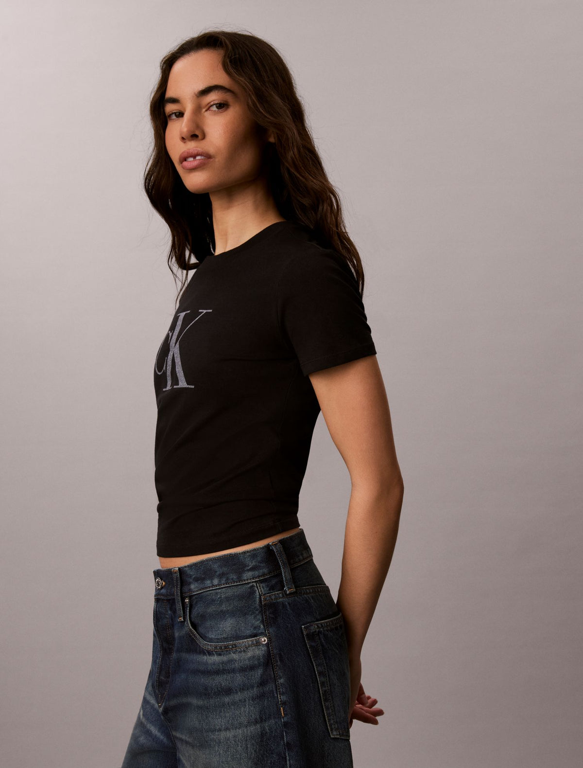 Calvin Klein Slim Glitter Monogram Logo Tee