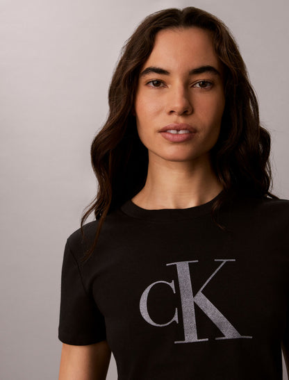 Calvin Klein Slim Glitter Monogram Logo Tee