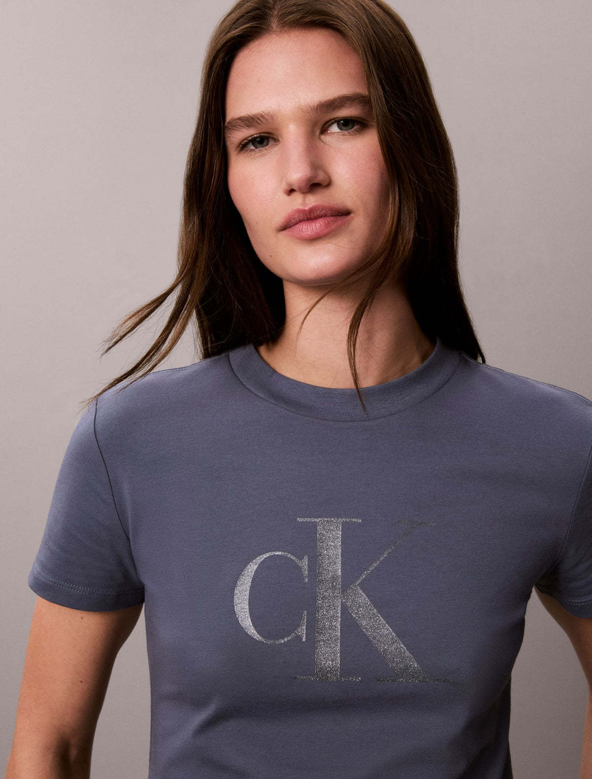 Calvin Klein Slim Glitter Monogram Logo Tee